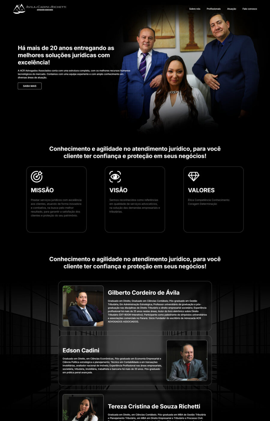 Página do site ACR Advogados