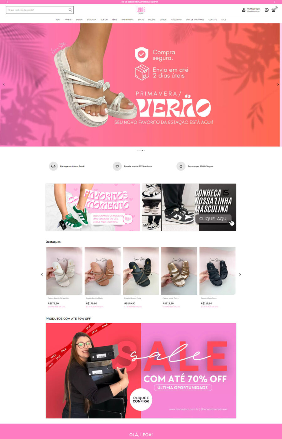 Página do site Leona Store
