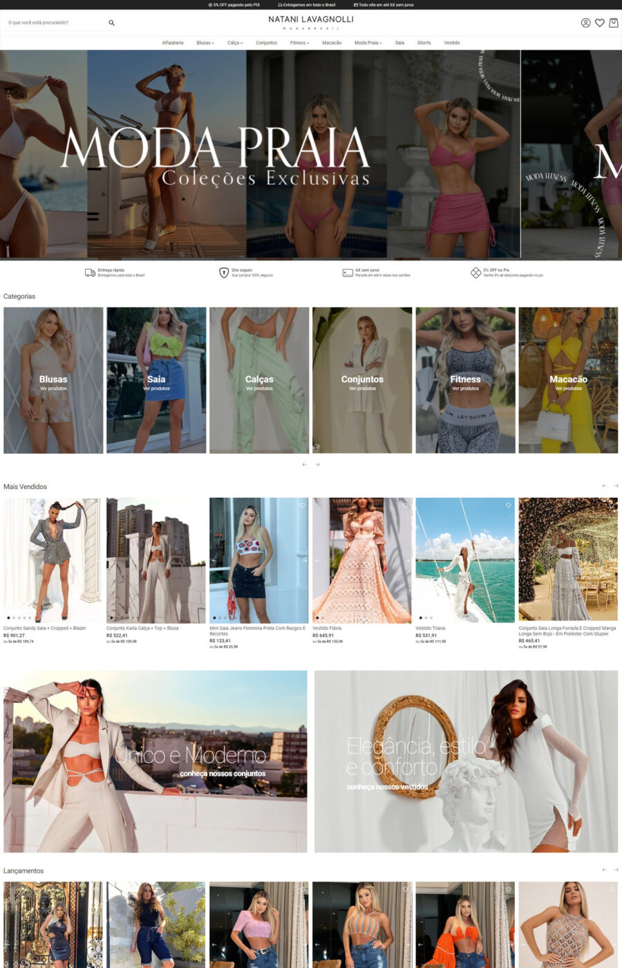 Página do site Natani Store