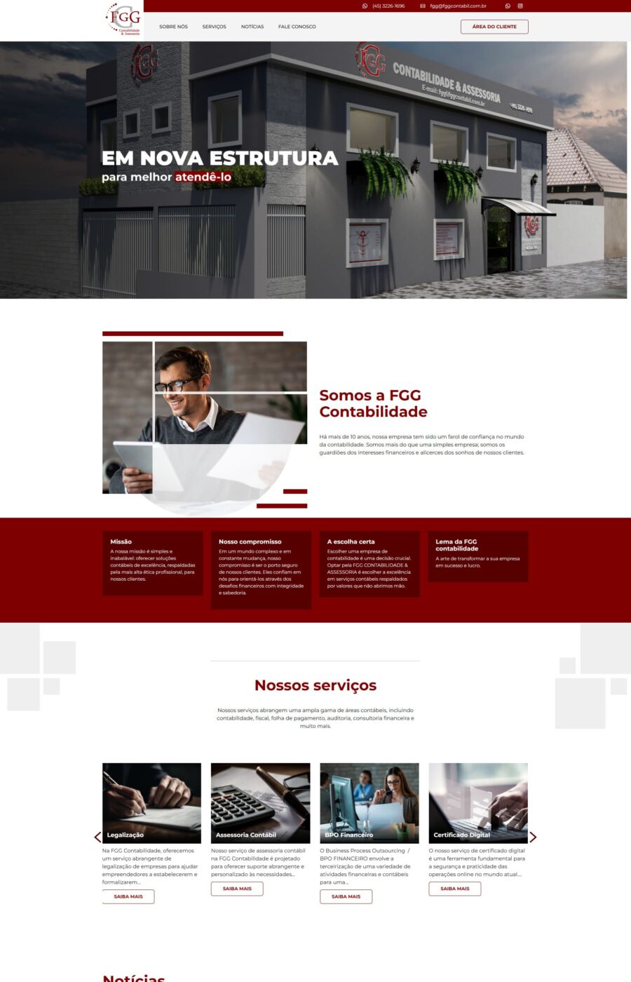 Página do site FGG Contabilidade